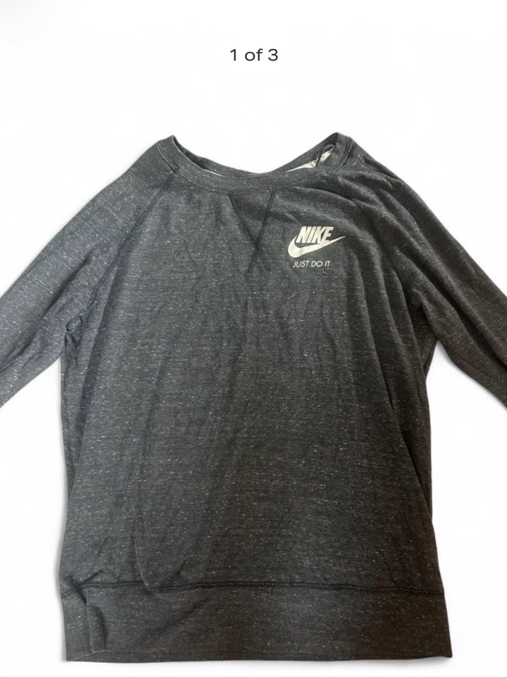 Nike Women's Dark Heather Black Crewneck Sweatshirt with White Logo